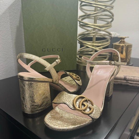 Gucci Marmont GG City Sandal Metallic Gold 37 - Picture 4 of 9
